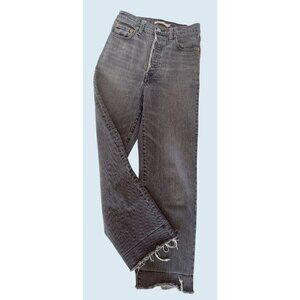 LEVI'S RIbcage Straight Raw Hem Grey / Washed Black Button Fly Jeans Sz 26